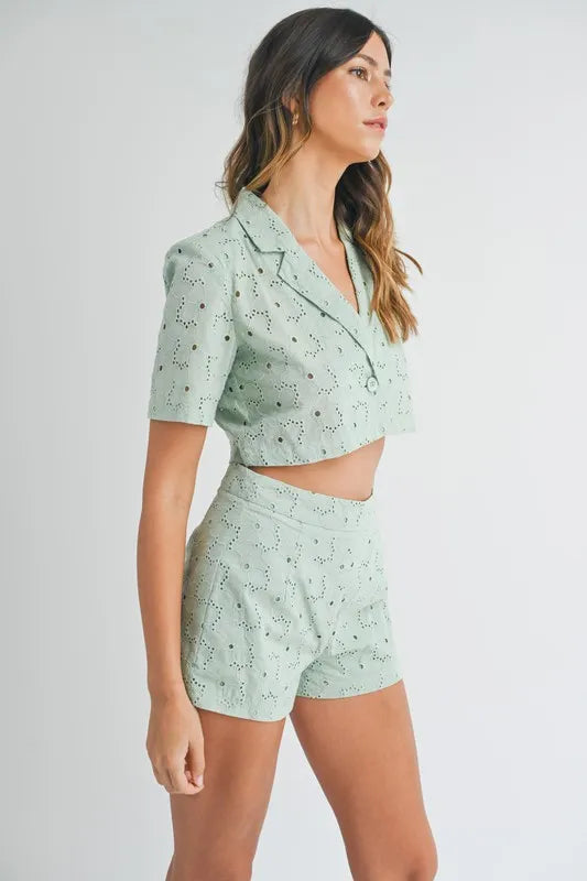 Brigid Eyelet Short Sleeve Crop Top and Shorts Set — view 4