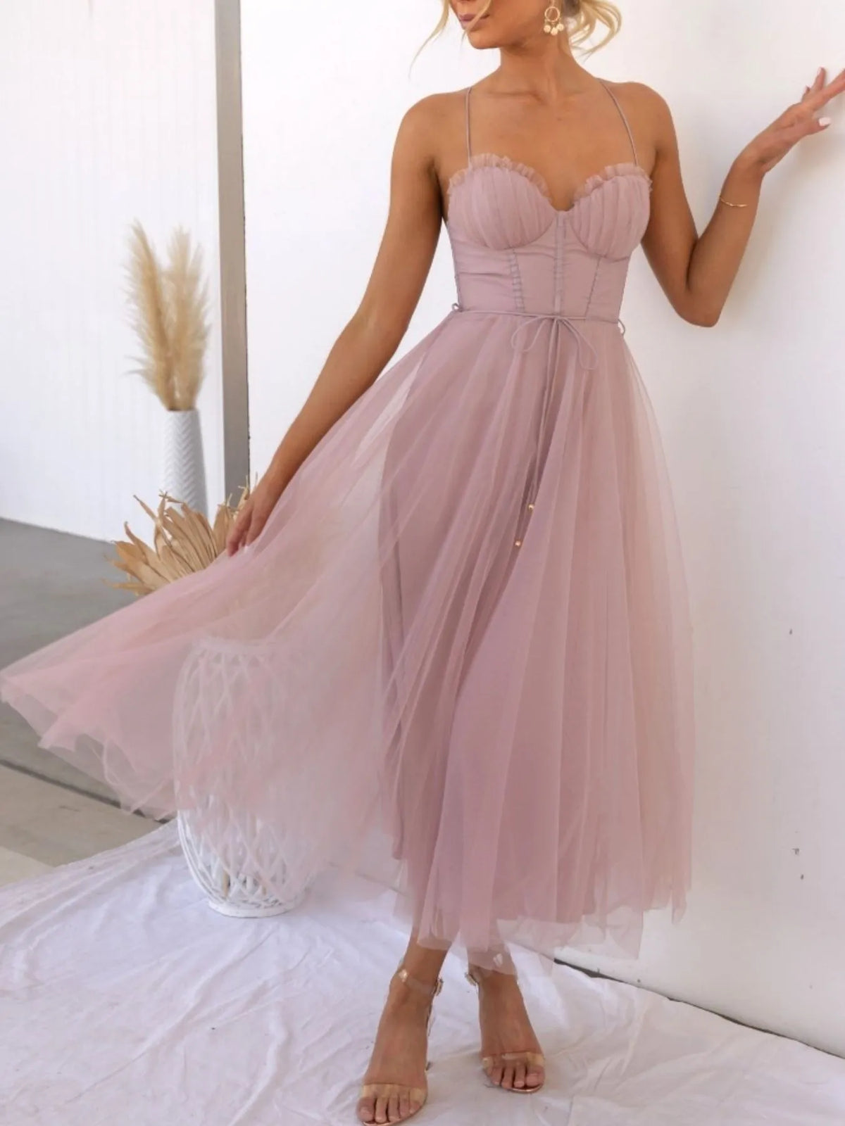 Hecate Sweetheart Neck Tulle Midi Dress — view 11