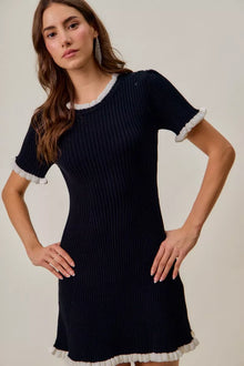 Vesta Contrast Ruffled Sweater Knit Mini Dress — thumbnail 4