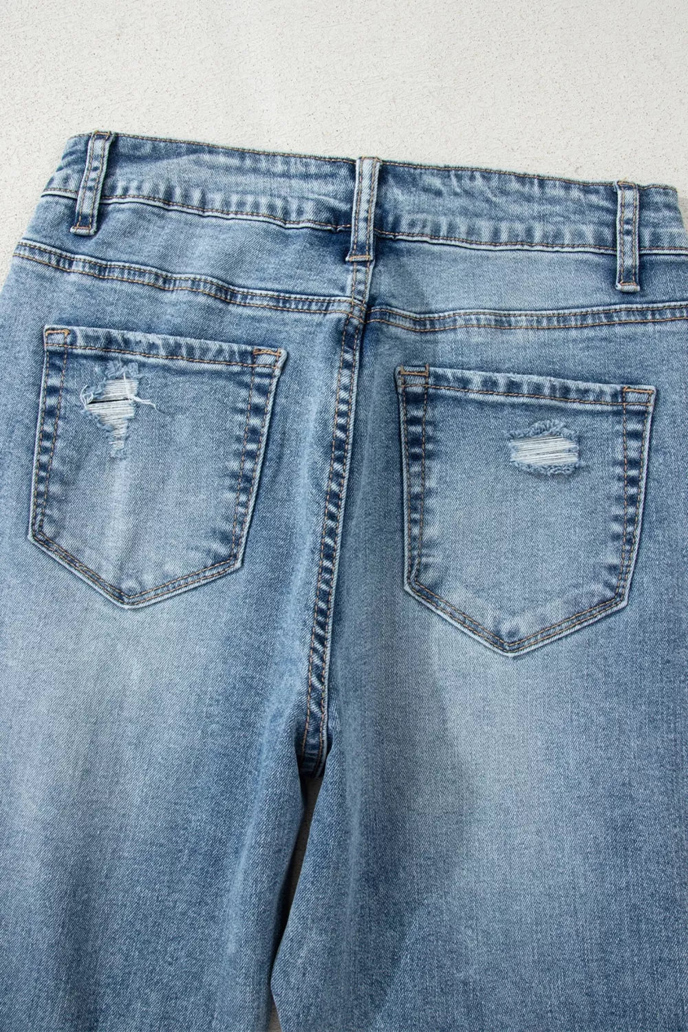 Artemis Raw Hem Ripped Open Knee Fit Flare Jeans — view 8