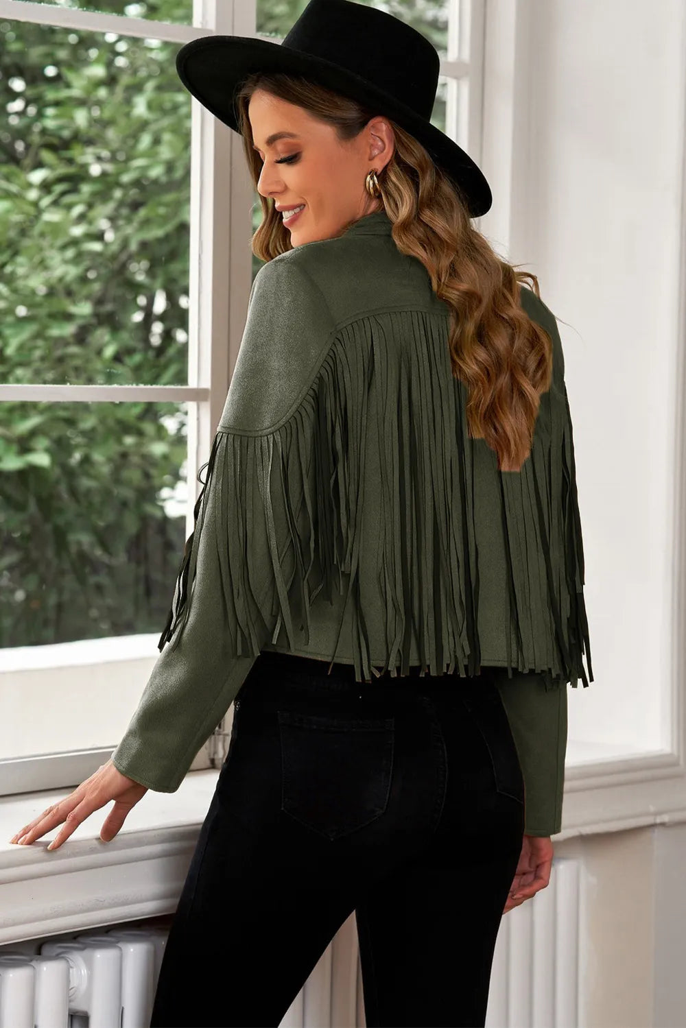 Athena Fringe Trim Lapel Collar Cropped Blazer — view 16