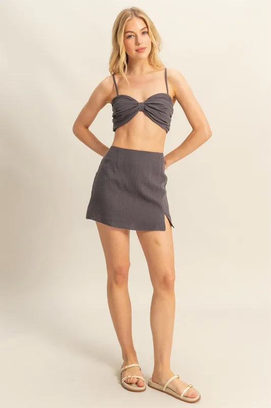 Nyx Ruched Bra Top & Mini Skirt Set