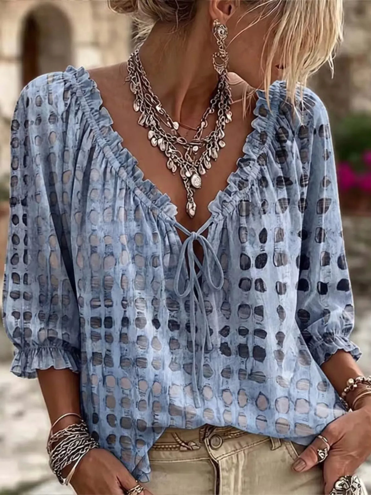 Selene Tie Neck 3/4 Sleeve Blouse — view 5