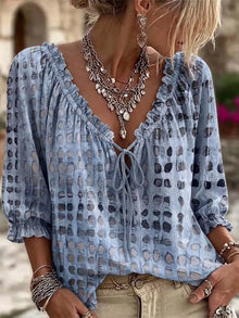 Selene Tie Neck 3/4 Sleeve Blouse — thumbnail 5