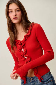 Pele Cascade Ruffle Ribbed Sweater Cardgian — thumbnail 2