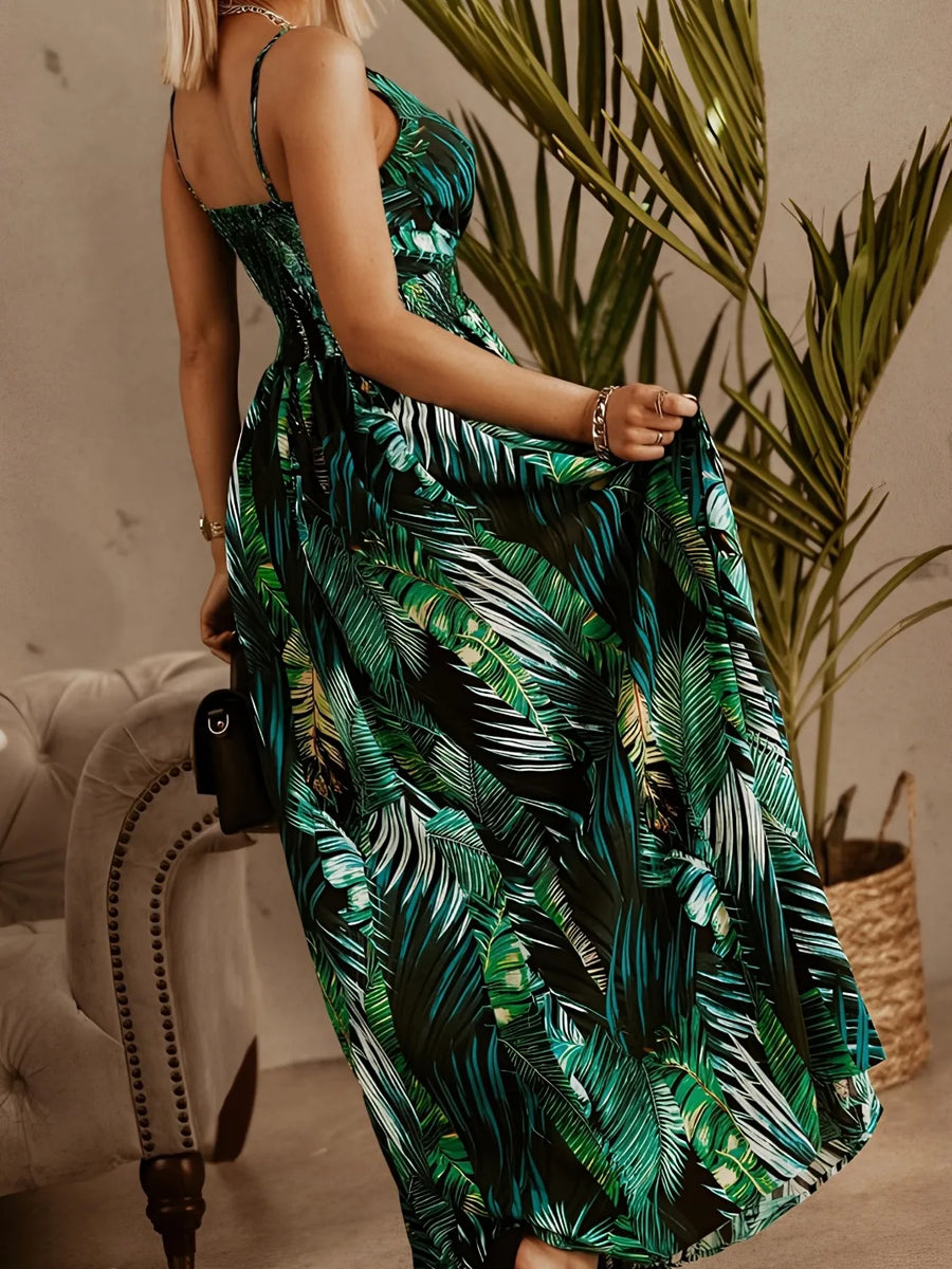 Fortuna Smocked Printed Surplice Maxi Cami Dress styled in the studio