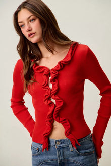 Pele Cascade Ruffle Ribbed Sweater Cardgian — thumbnail 22