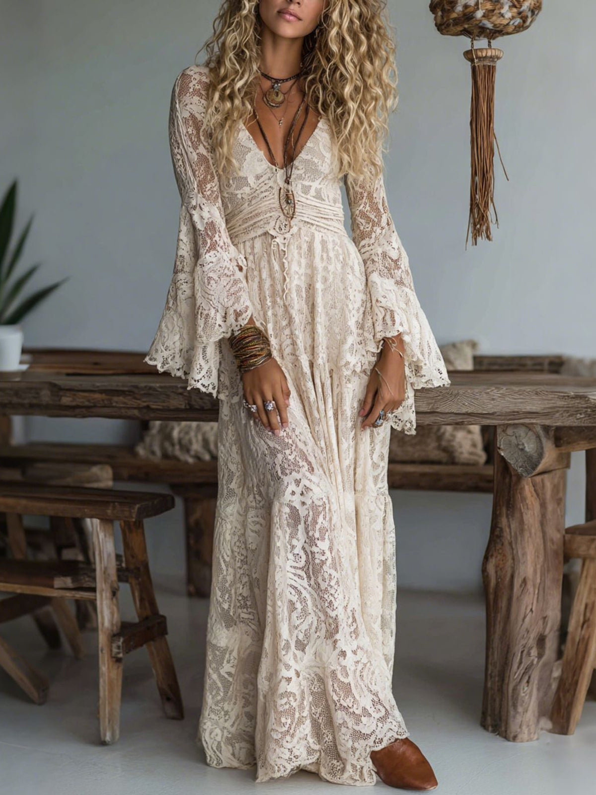 Bastet Lace Deep V-Neck Maxi Dress — view 1
