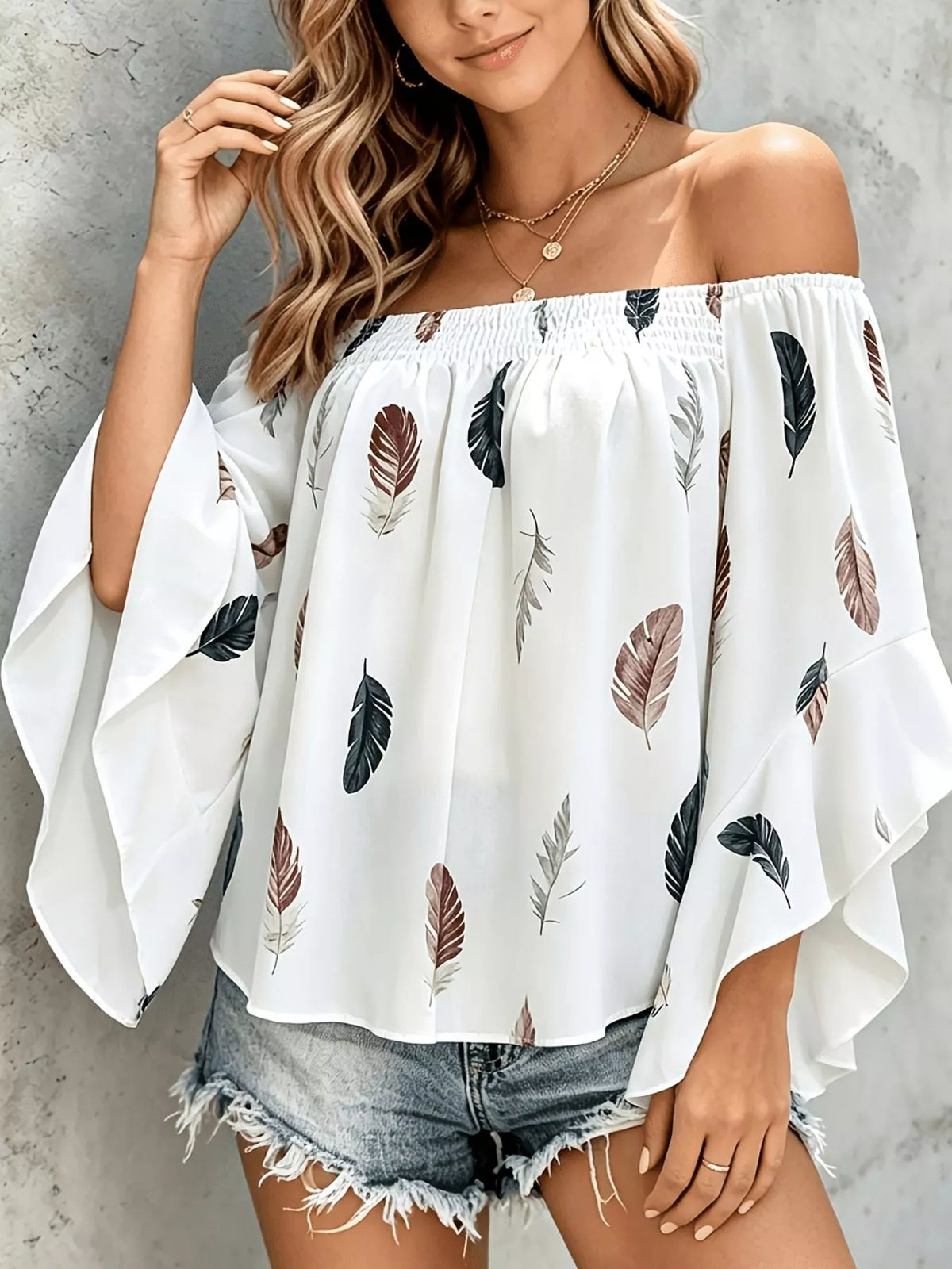 Eir Printed Off Shoulder Blouse — view 2