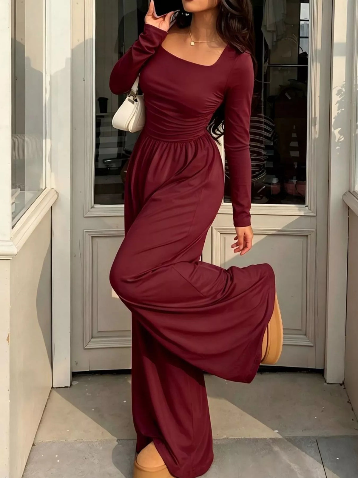 Bastet Ruched Square Neck Wide-Leg Jumpsuit — view 17
