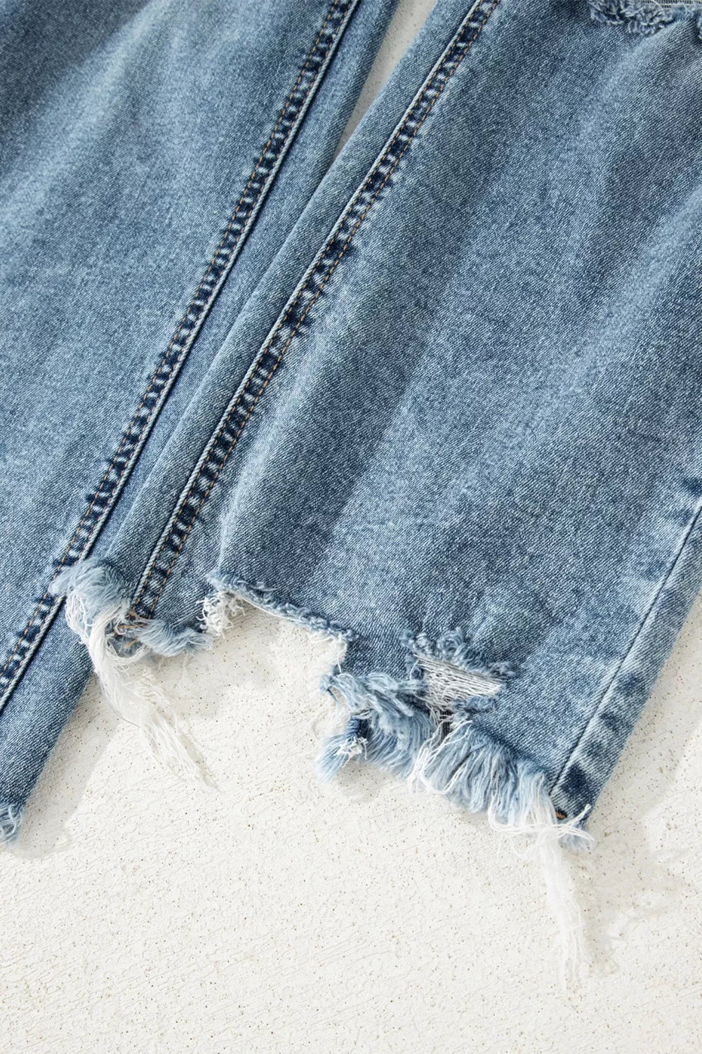 Artemis Raw Hem Ripped Open Knee Fit Flare Jeans — view 7