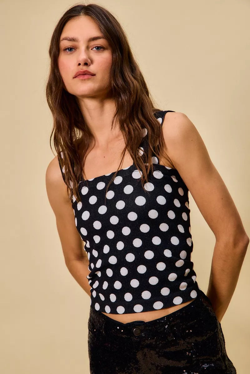 Demeter Polka Dot Knit Crop Seamless Casual Tank — view 1