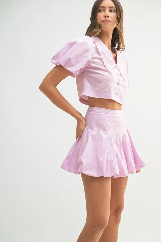 Aurora Puff Sleeve Button Down Top and Bubble Skirt Set — view 6