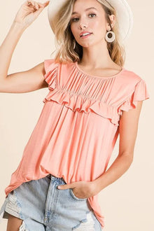 Pele Jersey Knit Gathered Top with Ruffles — thumbnail 5