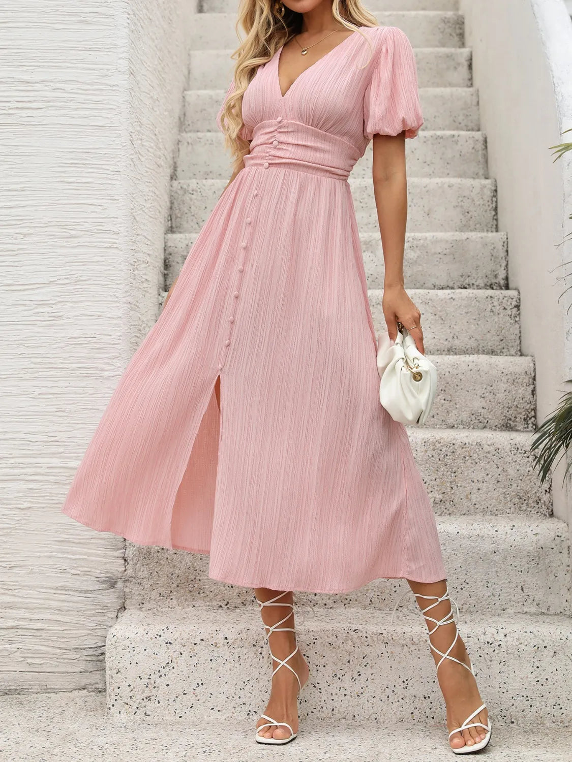 Venus V-Neck Puff Sleeve Dress — view 3