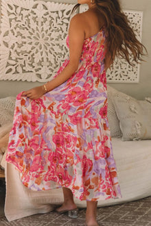 Persephone Floral Print Shirred One Shoulder Maxi Dress — thumbnail 4