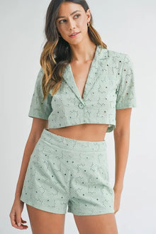 Brigid Eyelet Short Sleeve Crop Top and Shorts Set — thumbnail 2