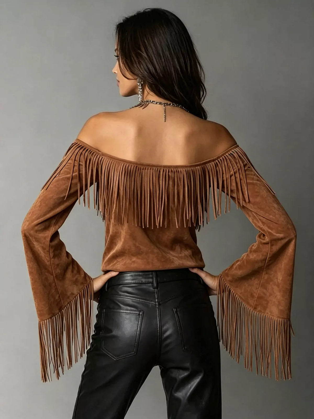 Freya Fringed Off-Shoulder T-Shirt — view 2
