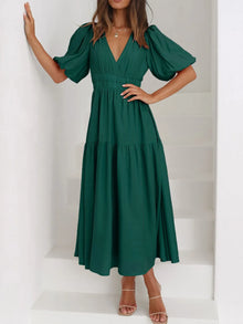 Persephone V-Neck Puff Sleeve Midi Dress — thumbnail 22