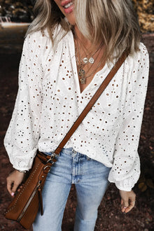 Brigid Eyelet V-Neck Long Sleeve Blouse — thumbnail 4
