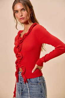 Pele Cascade Ruffle Ribbed Sweater Cardgian — thumbnail 15