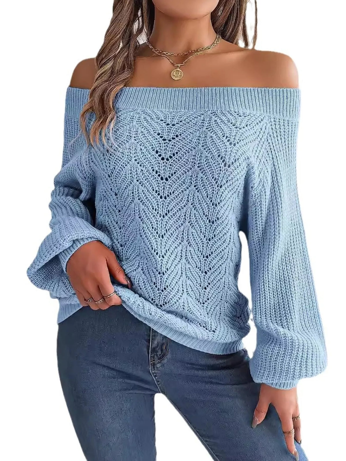 Gaia Openwork Off-Shoulder Sweater — view 10