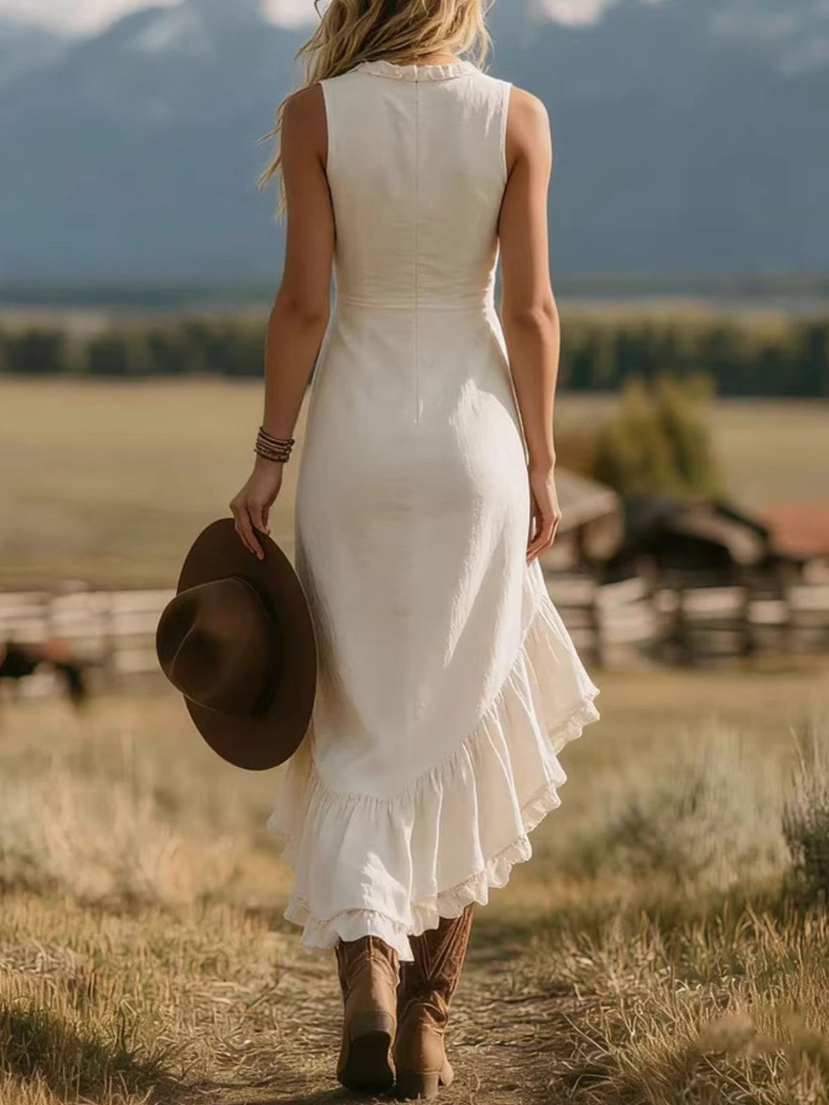 Aurora Ruffle Asymmetrical Hem Sleeveless Dress — view 3