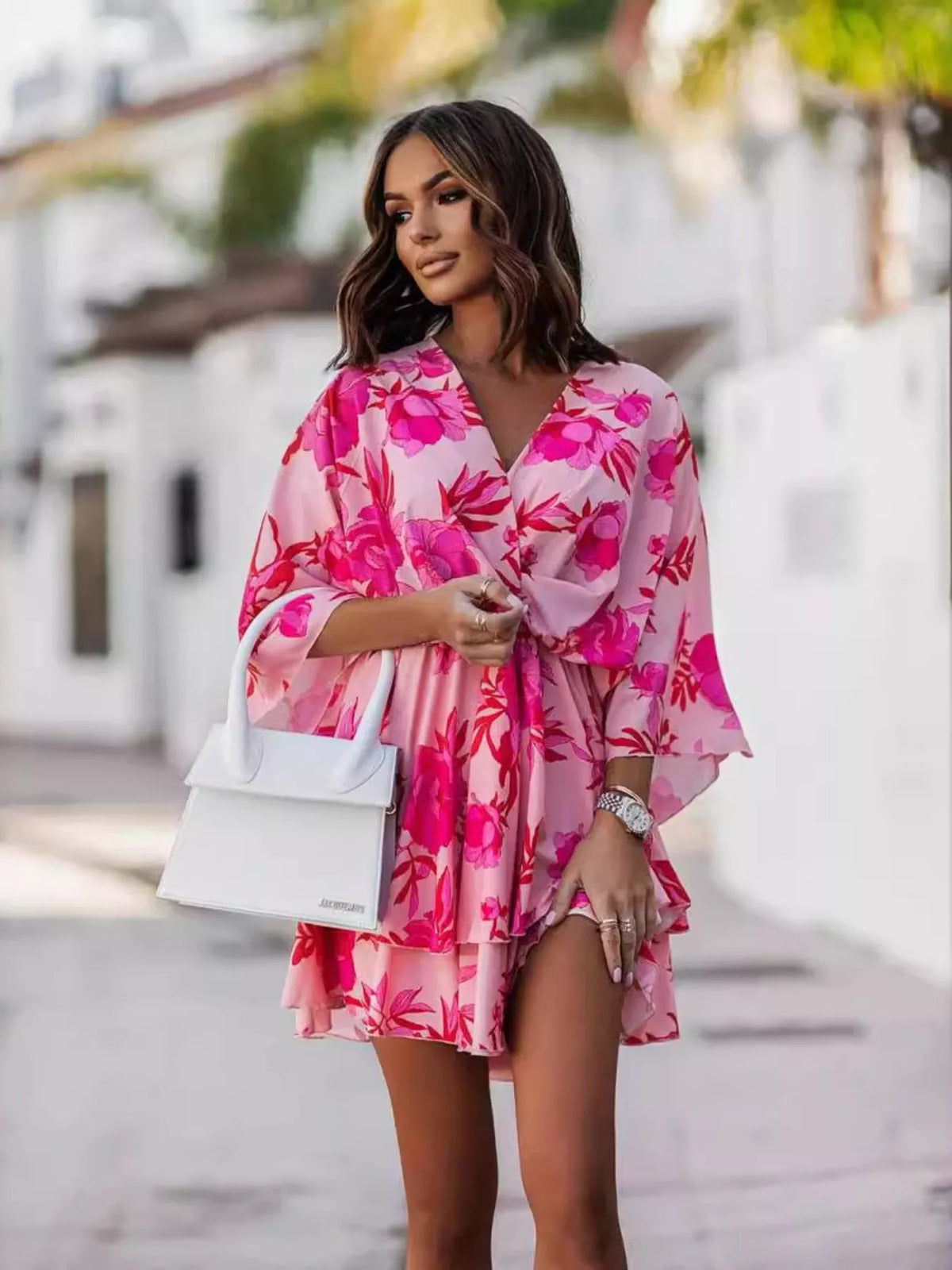 Pele Layered Printed Surplice Mini Dress — view 4