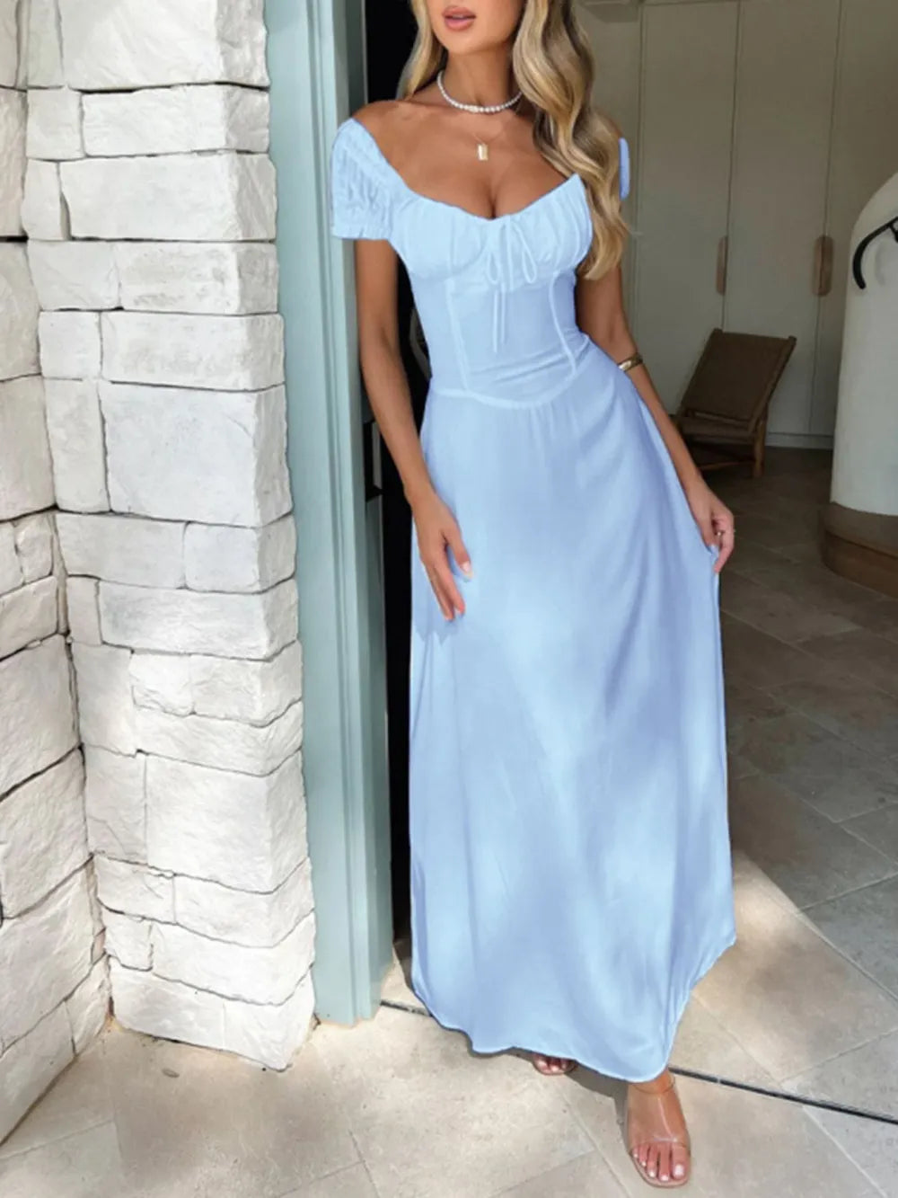 Oshun Sweetheart Neck Short Sleeve Maxi Dress — view 15