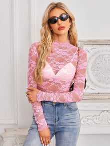 Morrigan Mock Neck Long Sleeve Lace Sheer Top — thumbnail 14