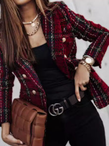 Athena Plaid Tweed Double-Breasted Blazer — thumbnail 2