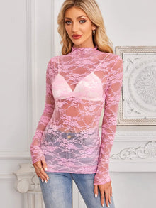 Morrigan Mock Neck Long Sleeve Lace Sheer Top — thumbnail 19