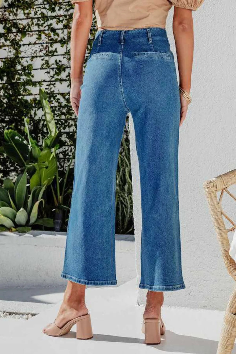 Lakshmi Button Fly Cropped Wide Leg Jeans — view 7
