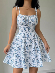Olwen Floral Print Spaghetti Strap A-Line Mini Dress — thumbnail 5