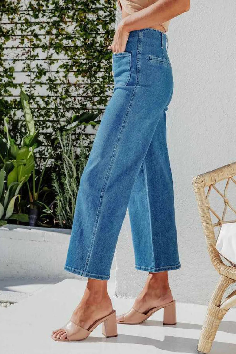 Lakshmi Button Fly Cropped Wide Leg Jeans — view 6