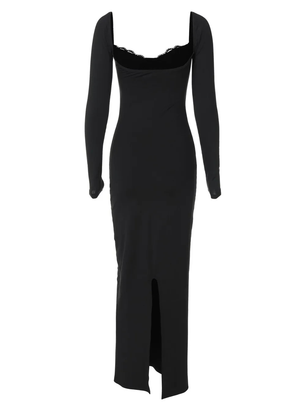 Morrigan Slit Lace Detail Sweetheart Neck Long Sleeve Maxi Dress — view 9
