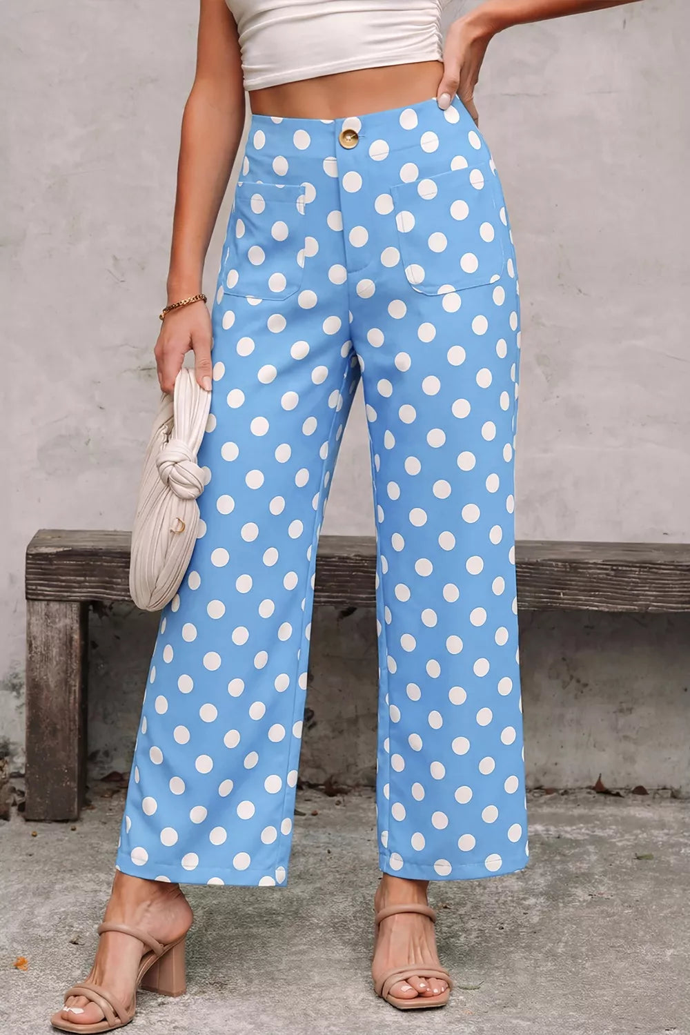 Iris Polka Dot Print Patched Pocket Mid-rise Straight Leg Pants — view 1