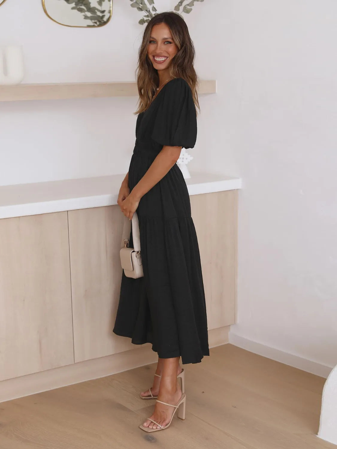 Persephone Tiered Surplice Half Sleeve Midi Dress — view 16