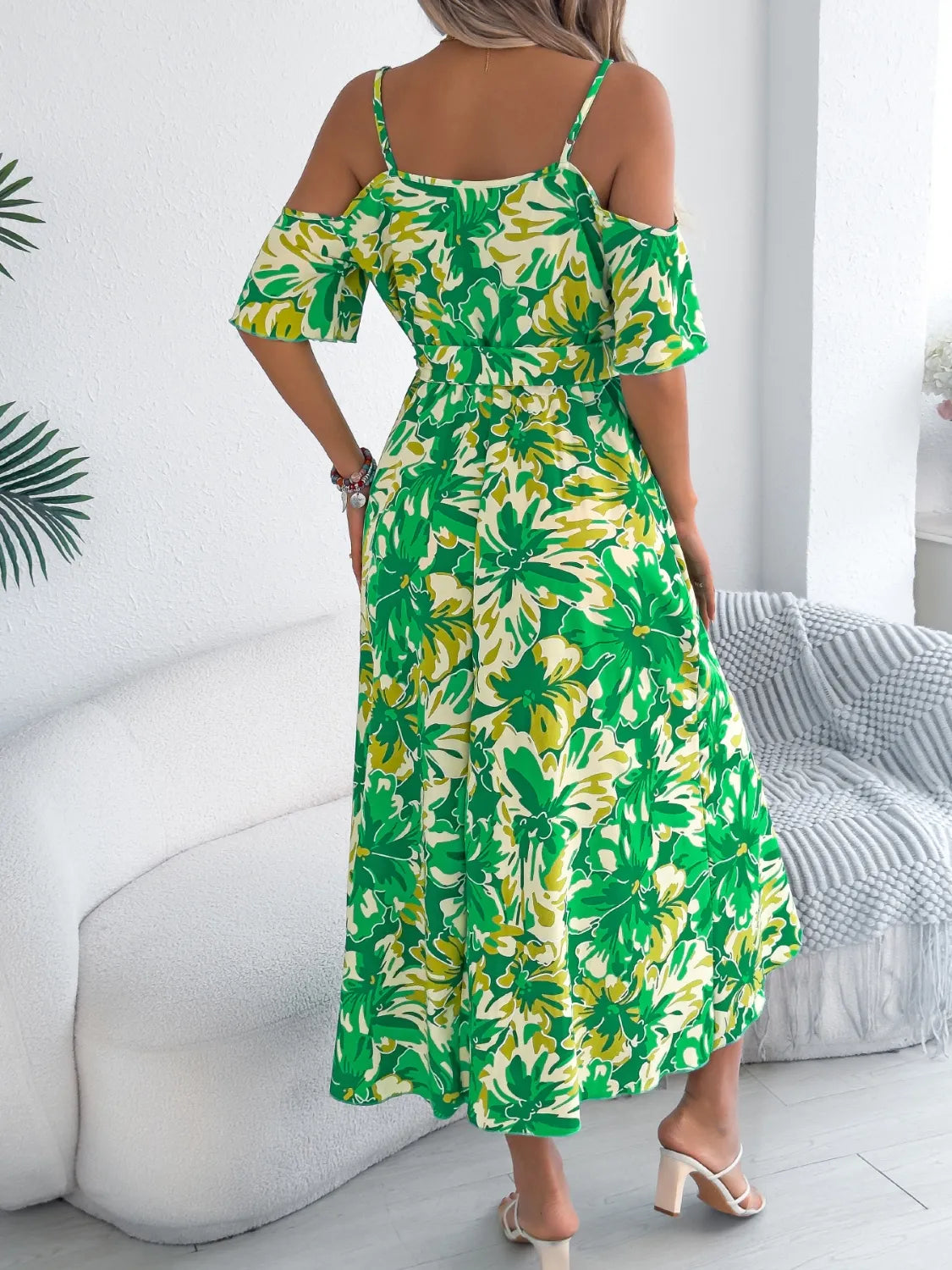 Venus Printed Cold Shoulder Midi Cami Dress — view 12