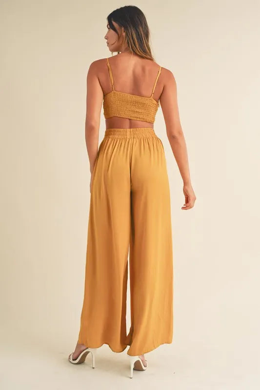 Oshun Smocked Bralette Crop Top and Wide Leg Pants Set — view 6
