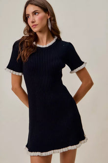Vesta Contrast Ruffled Sweater Knit Mini Dress — thumbnail 2