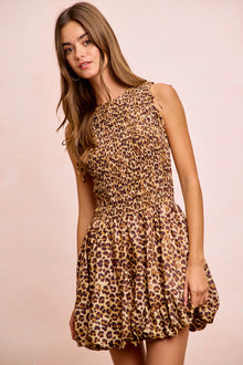 Fortuna Leopard Bow Tie Attachable Puff Sleeves Dress — thumbnail 23