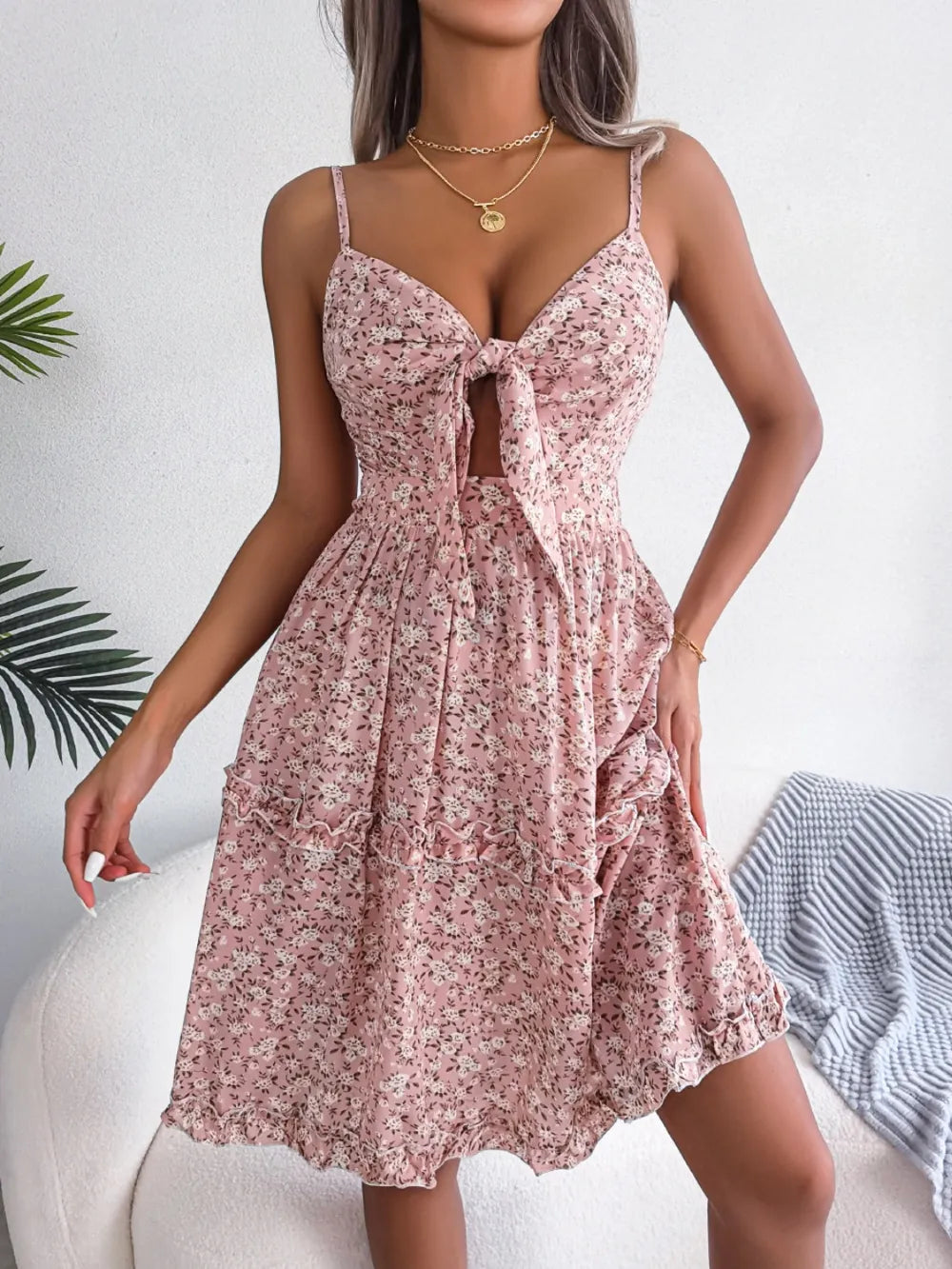 Aurora Frill Ditsy Floral Spaghetti Strap Mini Dress — view 2