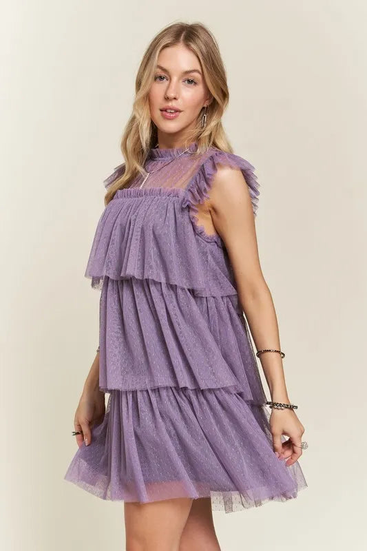 Aphrodite Layered Ruffled Cap Sleeve Mesh Dress — view 2