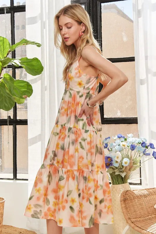 Persephone Smocked Back Floral Adjustable Strap Midi Dress — view 7