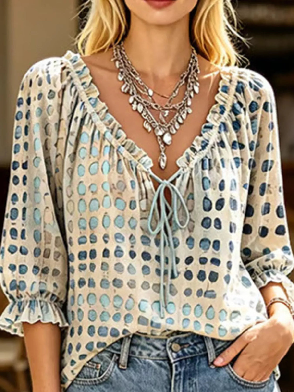 Selene Tie Neck 3/4 Sleeve Blouse — view 3