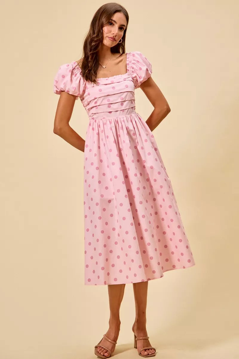 Venus Polka Dot Midi Dress styled in the studio