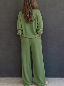 Selene Waffle Knit Henley Top and Wide Leg Pants Set — thumbnail 15