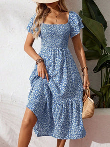 Persephone Floral Print Smocked Ruffle Sleeves Dress — thumbnail 2