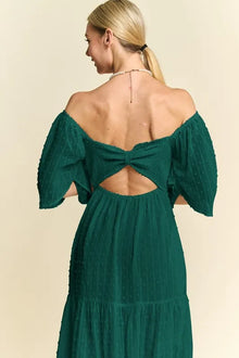 Venus Swiss Dotted Ruched Ruffle Open Back Midi Dress — thumbnail 7